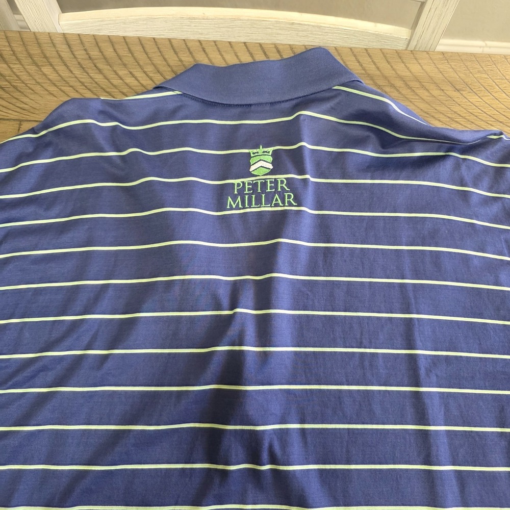 Peter Millar Polo Shirt Mens XL Blue Green Stripes Summer Comfort Performance ^ - Picture 8 of 11